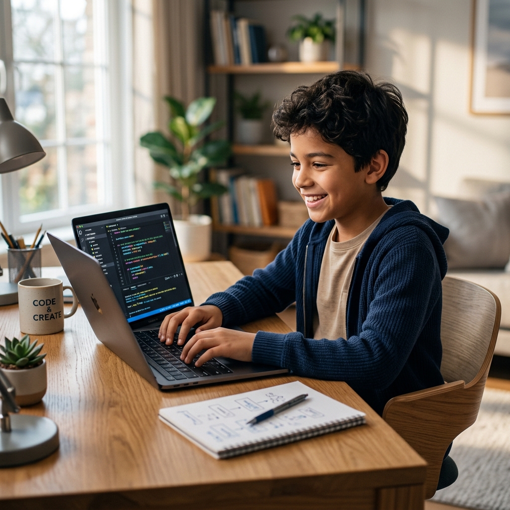 Student coding at home